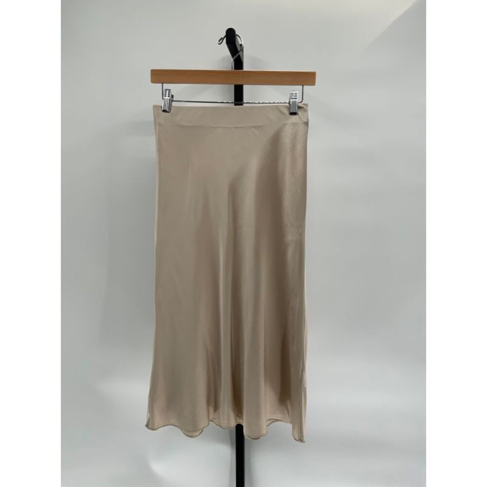 Quince Satin Midi Skirt in Beige